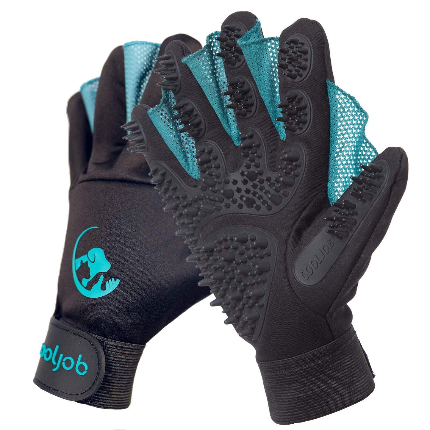 Patented Pet Grooming Gloves with Web Reusable Washable Cleaning Brush Massage Hair Remover for Short Long Haired Dog Cat Horse Animal Washing Bathing Shedding Supplies Medium Blue Black